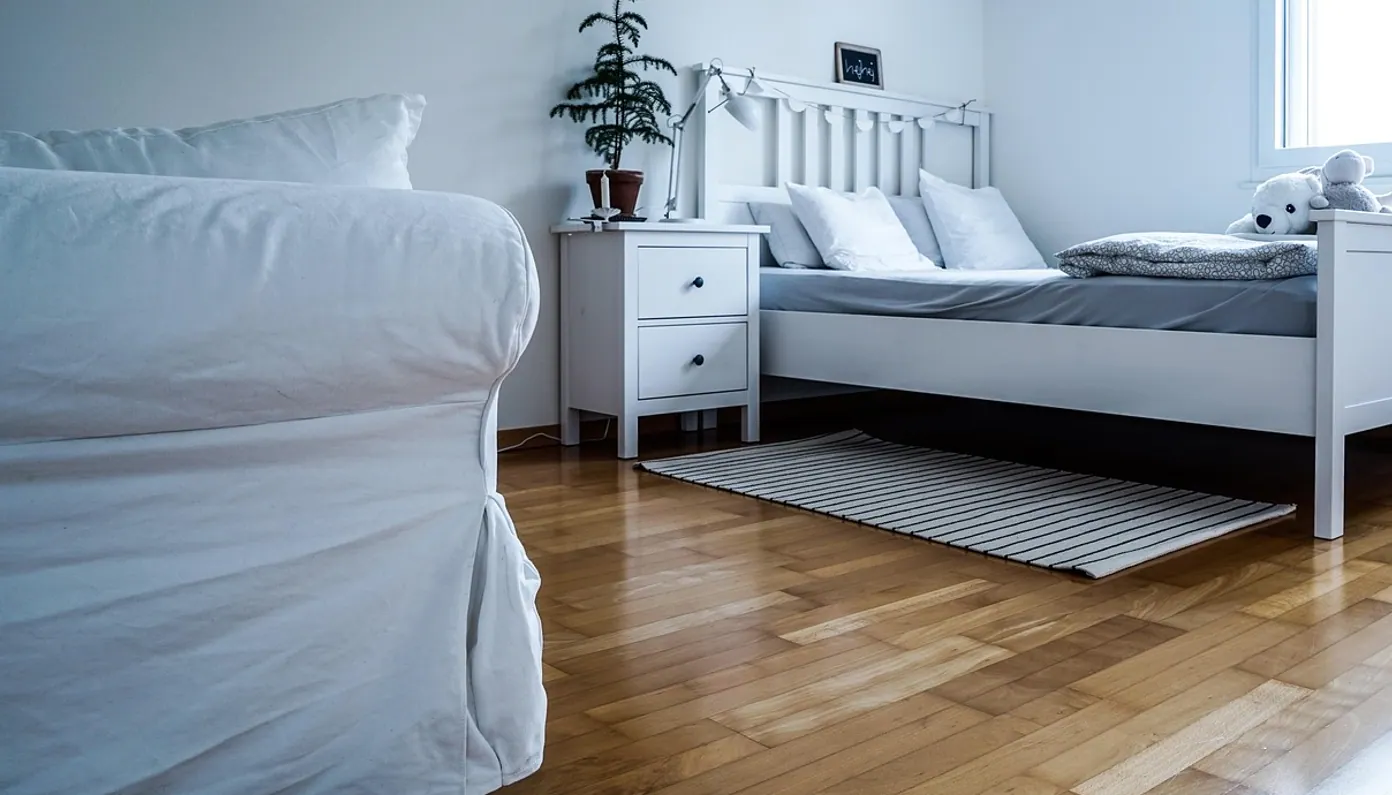 Bedroom, bed and dresser